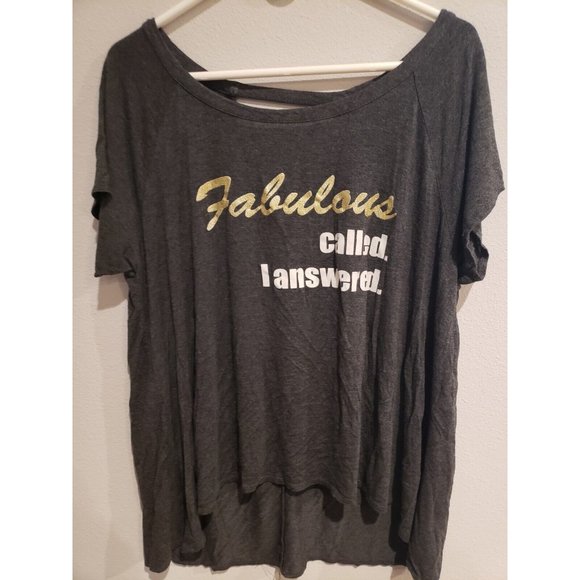 eye candy Tops - Womens 1X Eye Candy short sleeve top: glitter Fabulous graphic, strappy back